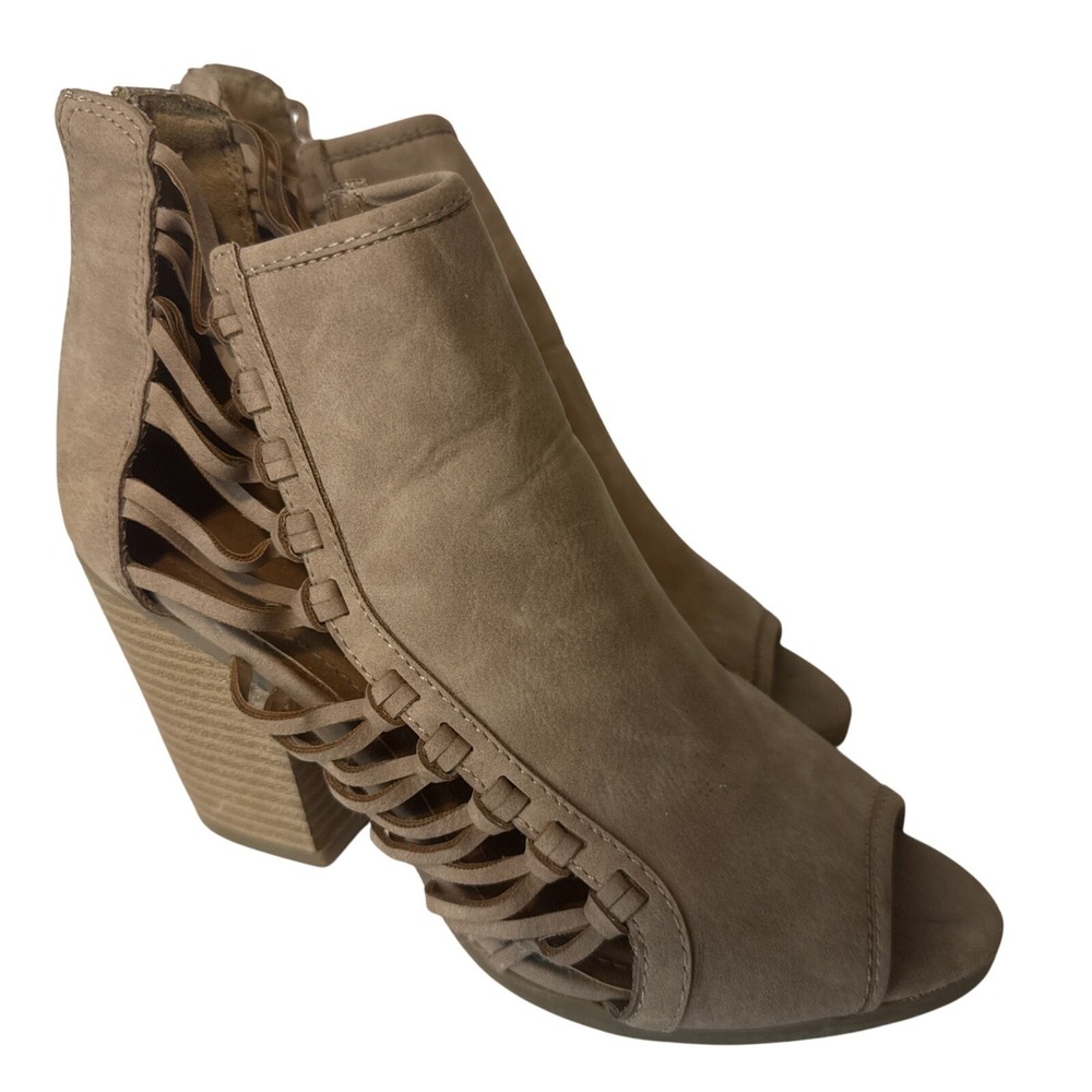 Rampage Tan Peep Toe Ankle Faux Leather Tan Suede Finish Boots | Booties | Heels